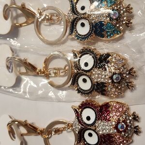OWL 🦉Big Crossed Eyes 👀 Rhinestones charm/keyring.  1 pc